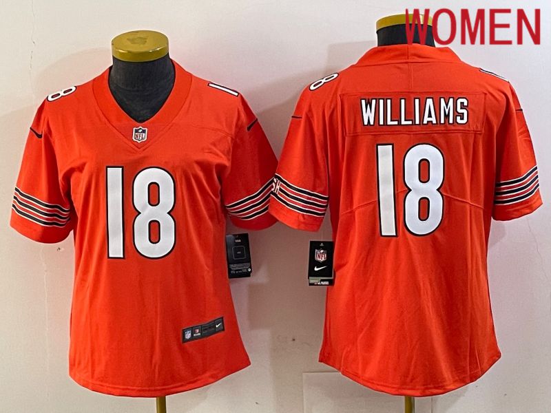 Women Chicago Bears #18 Williams Orange Second generation 2024 Nike Limited NFL Jersey style 1